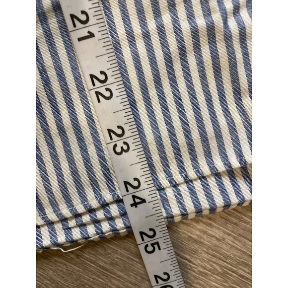 Vintage 90s BonWorth Blue White Vertical Stripe Flower Embroidered Top Sz MP - Picture 10 of 10